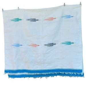 Serape Thunderbird in Flight Woven Blanket Rug Fringe Native American 47.5x80